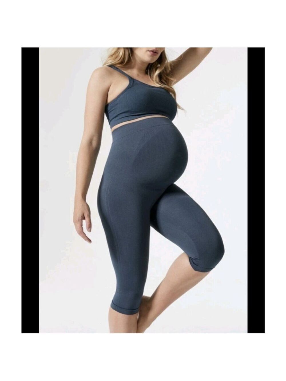 Blanqi Maternity Belly Support Everday Crop Leggings Olive Over the Belly Large